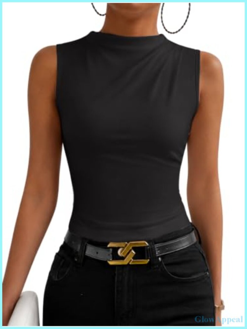 Mock Neck Ruched Asymmetrical Sleeveless Tank Top Business Casual Blouse